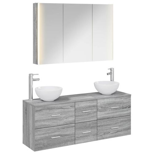 Комплект мебели за баня 4 pcs Сив Сонома