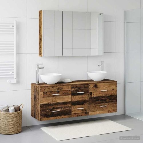 Комплект мебели за баня 4 pcs Старо дърво