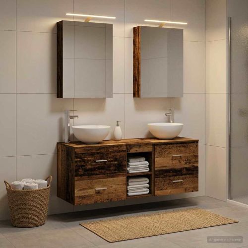 Комплект мебели за баня 5 pcs Старо дърво