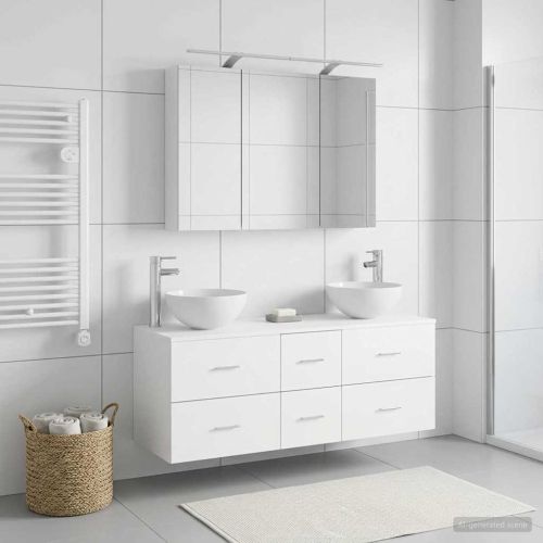 Комплект мебели за баня 4 pcs Бяло Инженерна дървесина и стъкло