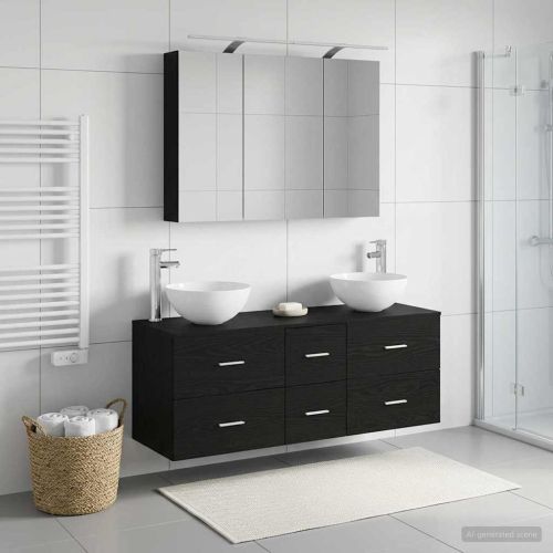 Комплект мебели за баня 4 pcs Черен дъб