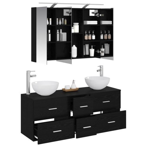 Комплект мебели за баня 4 pcs Черен дъб