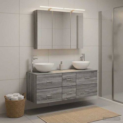 Комплект мебели за баня 4 pcs Сив Сонома