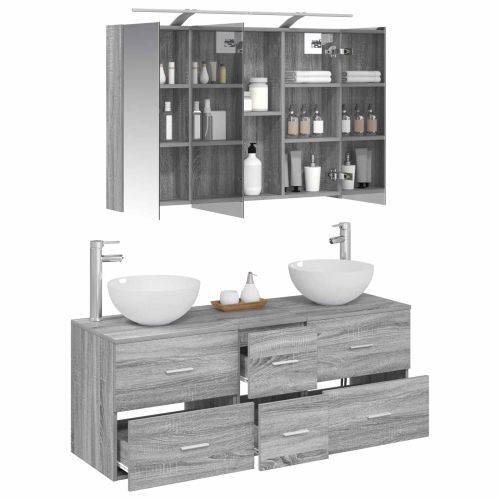 Комплект мебели за баня 4 pcs Сив Сонома