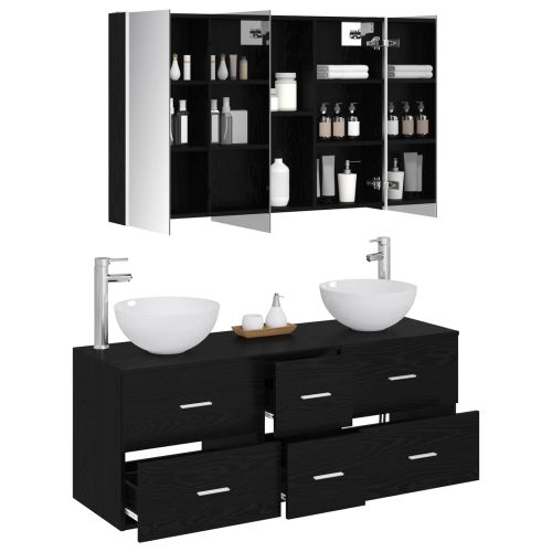Комплект мебели за баня 4 pcs Черен дъб