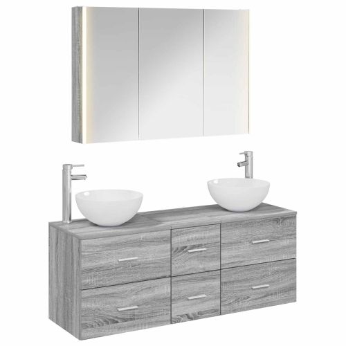 Комплект мебели за баня 4 pcs Сив Сонома