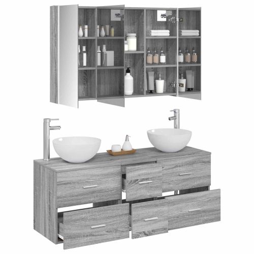 Комплект мебели за баня 4 pcs Сив Сонома