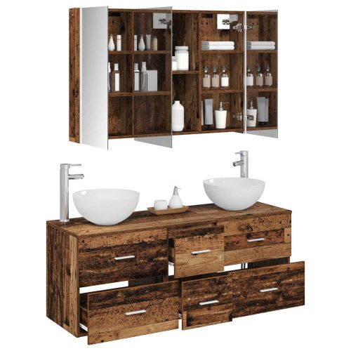 Комплект мебели за баня 4 pcs Старо дърво