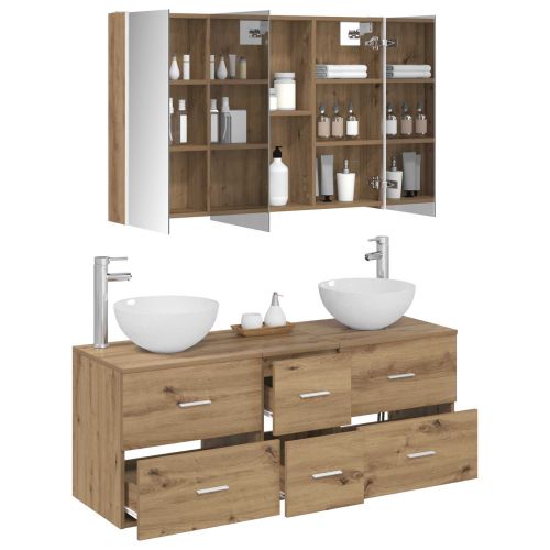 Комплект мебели за баня 4 pcs Дъб артизан