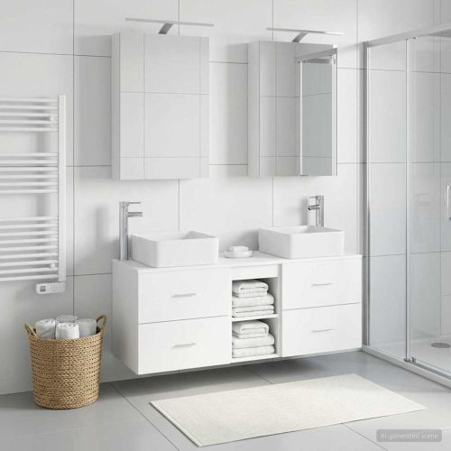 Комплект мебели за баня 5 pcs Бяло Инженерна дървесина и стъкло