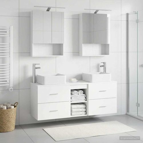 Комплект мебели за баня 5 pcs Бяло Инженерна дървесина и стъкло