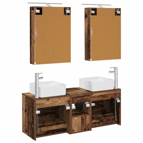 Комплект мебели за баня 5 pcs Старо дърво