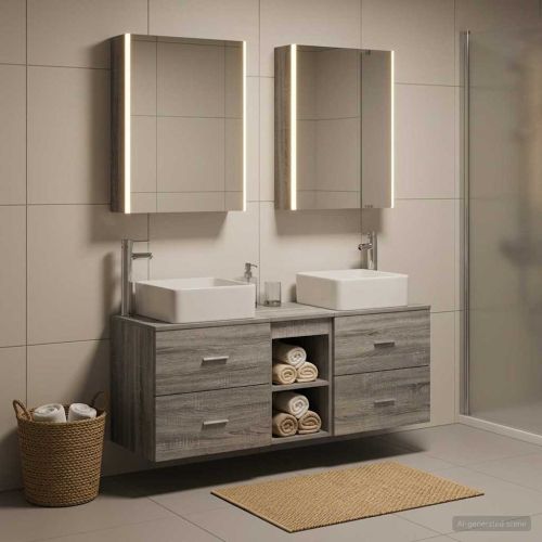 Комплект мебели за баня 5 pcs Сив Сонома