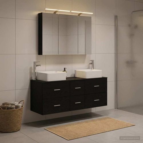 Комплект мебели за баня 4 pcs Черен дъб