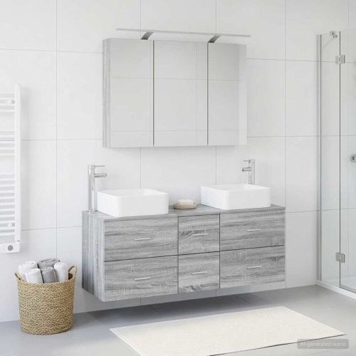 Комплект мебели за баня 4 pcs Сив Сонома