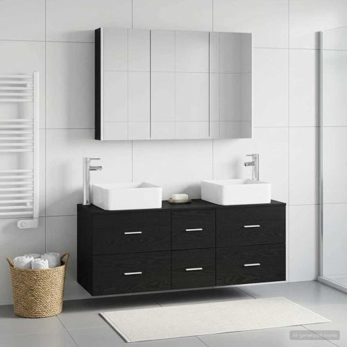 Комплект мебели за баня 4 pcs Черен дъб