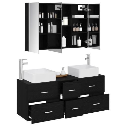 Комплект мебели за баня 4 pcs Черен дъб