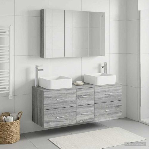 Комплект мебели за баня 4 pcs Сив Сонома