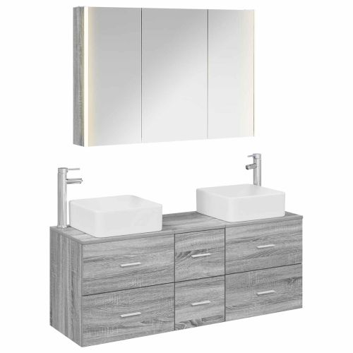 Комплект мебели за баня 4 pcs Сив Сонома