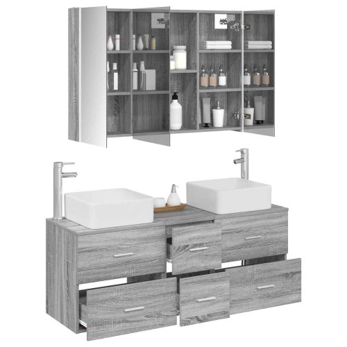 Комплект мебели за баня 4 pcs Сив Сонома