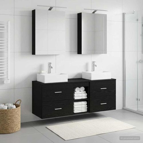 Комплект мебели за баня 5 pcs Черен дъб
