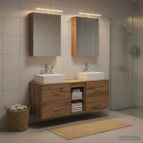Комплект мебели за баня 5 pcs Дъб артизан