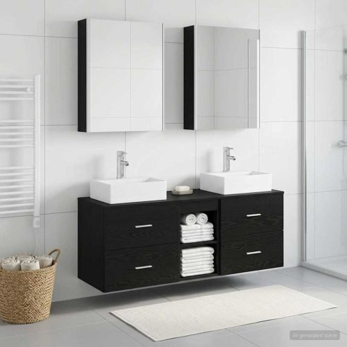 Комплект мебели за баня 5 pcs Черен дъб