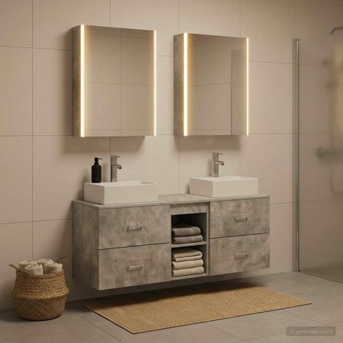 Комплект мебели за баня 5 pcs Бетонно сиво