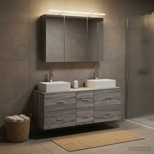 Комплект мебели за баня 4 pcs Сив Сонома