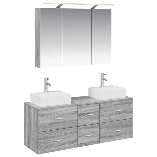 Комплект мебели за баня 4 pcs Сив Сонома