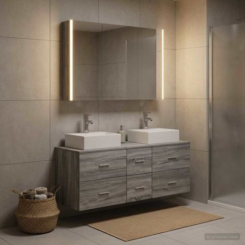 Комплект мебели за баня 4 pcs Сив Сонома