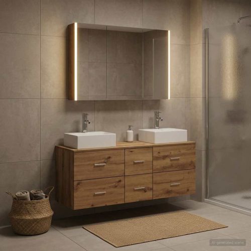 Комплект мебели за баня 4 pcs Дъб артизан
