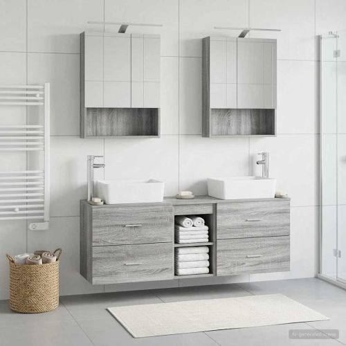 Комплект мебели за баня 5 pcs Сив Сонома