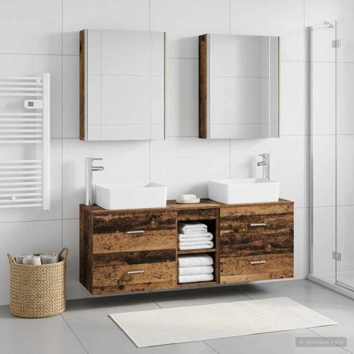 Комплект мебели за баня 5 pcs Старо дърво