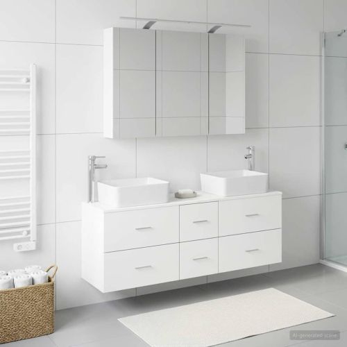 Комплект мебели за баня 4 pcs Бяло Инженерна дървесина и стъкло