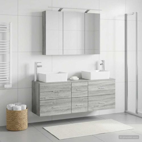 Комплект мебели за баня 4 pcs Сив Сонома