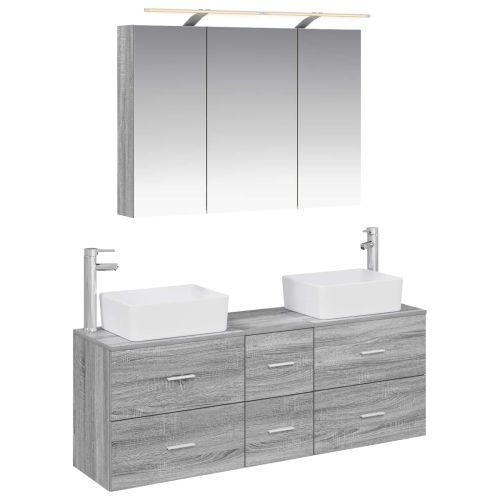 Комплект мебели за баня 4 pcs Сив Сонома