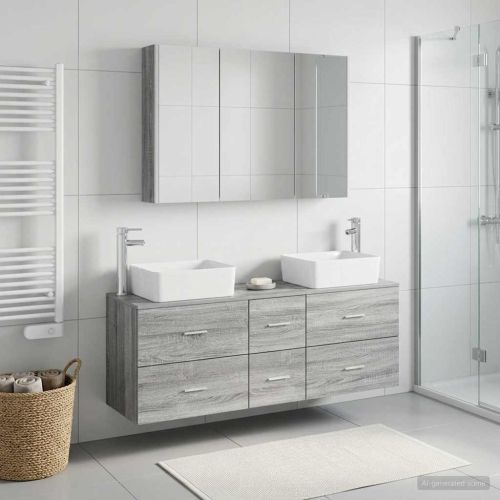 Комплект мебели за баня 4 pcs Сив Сонома