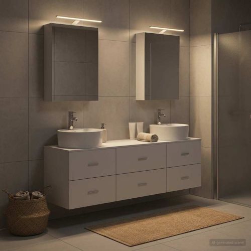 Комплект мебели за баня 5 pcs Бяло Инженерна дървесина и стъкло