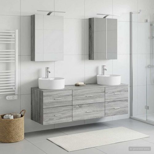 Комплект мебели за баня 5 pcs Сив Сонома