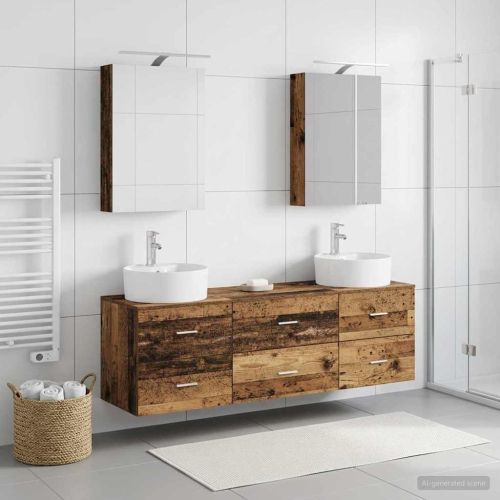 Комплект мебели за баня 5 pcs Старо дърво