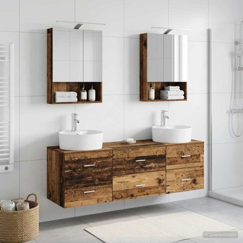 Комплект мебели за баня 5 pcs Старо дърво