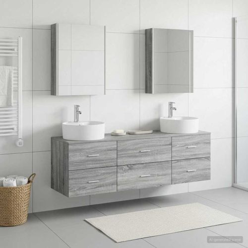 Комплект мебели за баня 5 pcs Сив Сонома