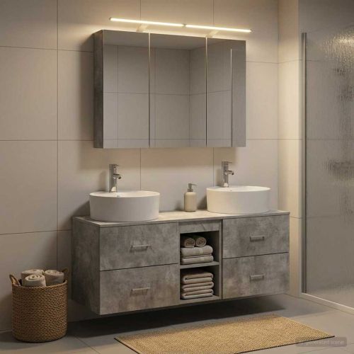 Комплект мебели за баня 4 pcs Бетонно сиво