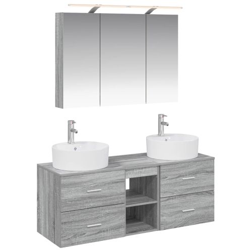 Комплект мебели за баня 4 pcs Сив Сонома