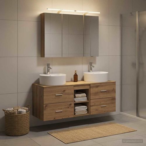 Комплект мебели за баня 4 pcs Дъб артизан