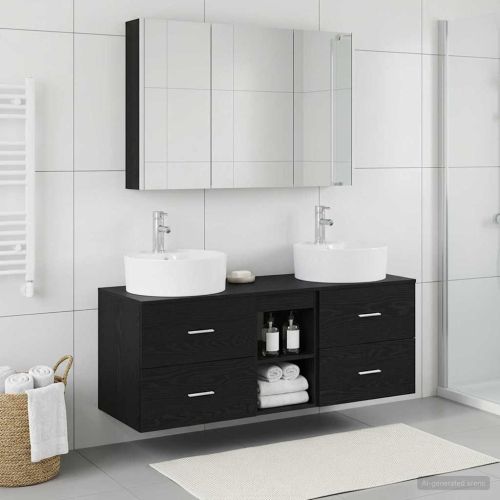 Комплект мебели за баня 4 pcs Черен дъб