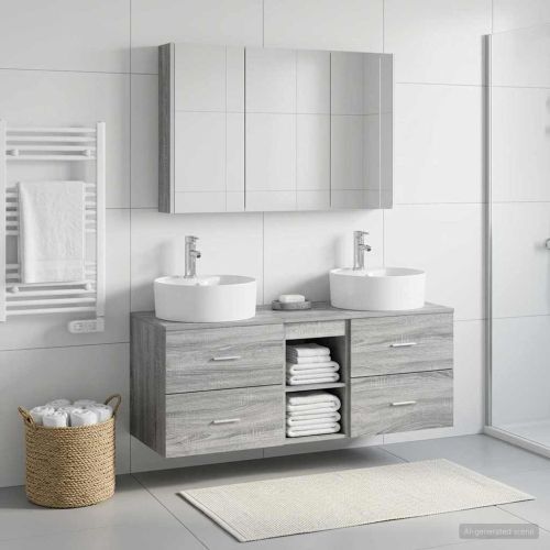 Комплект мебели за баня 4 pcs Сив Сонома