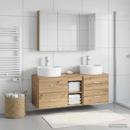 Комплект мебели за баня 4 pcs Дъб артизан