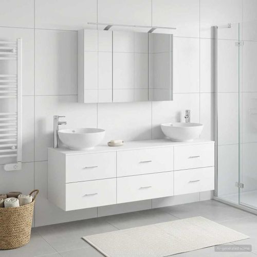 Комплект мебели за баня 4 pcs Бяло Инженерна дървесина и стъкло